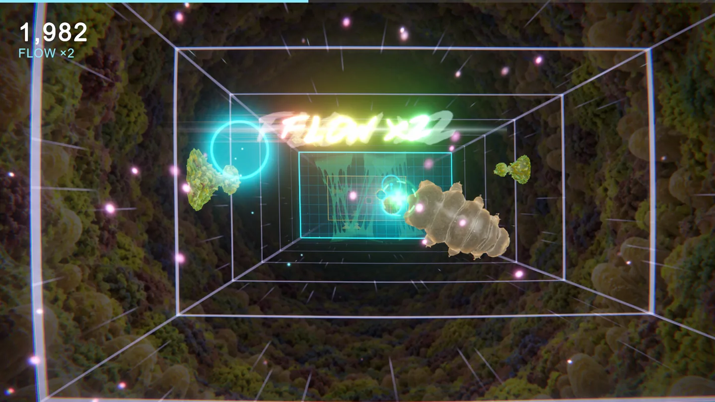 Germs and a tardigrade drift through a mossy shaft in the Microbiome
