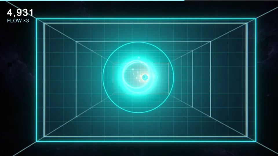 A glowing circle piece falls toward a gate in the empty Void
