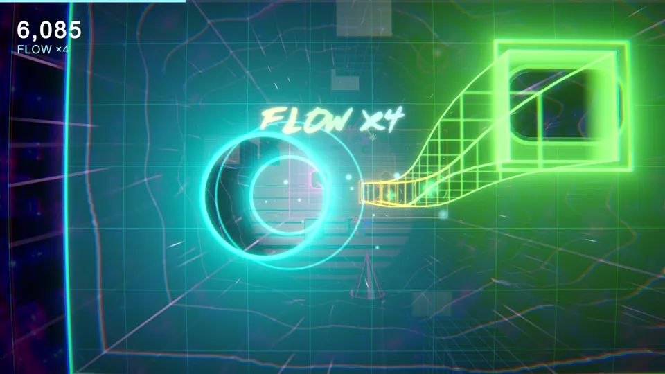 A neon grid and a glowing gate in Synthwave